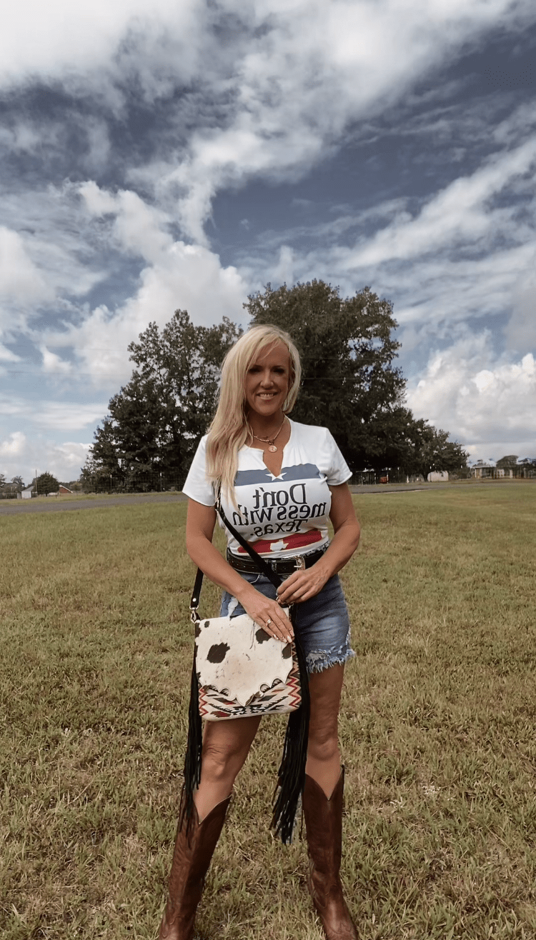 Aztec Fringe Cowhide Crossbody - The Aegean Aviary