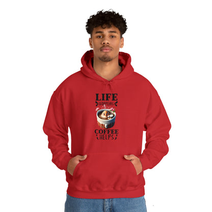 Life Happens, Coffee Helps Unisex Heavy Blend™ Hooded Sweatshirt