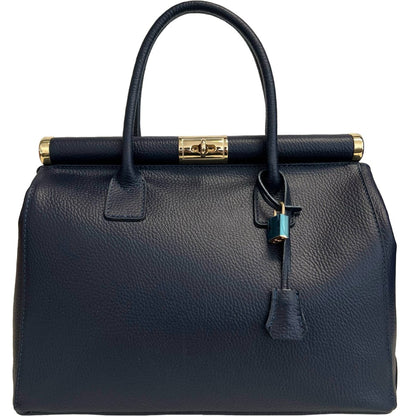 Italian Leather Structured Handbag with Shoulder Strap - The Aegean Aviary