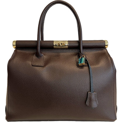 Italian Leather Structured Handbag with Shoulder Strap - The Aegean Aviary