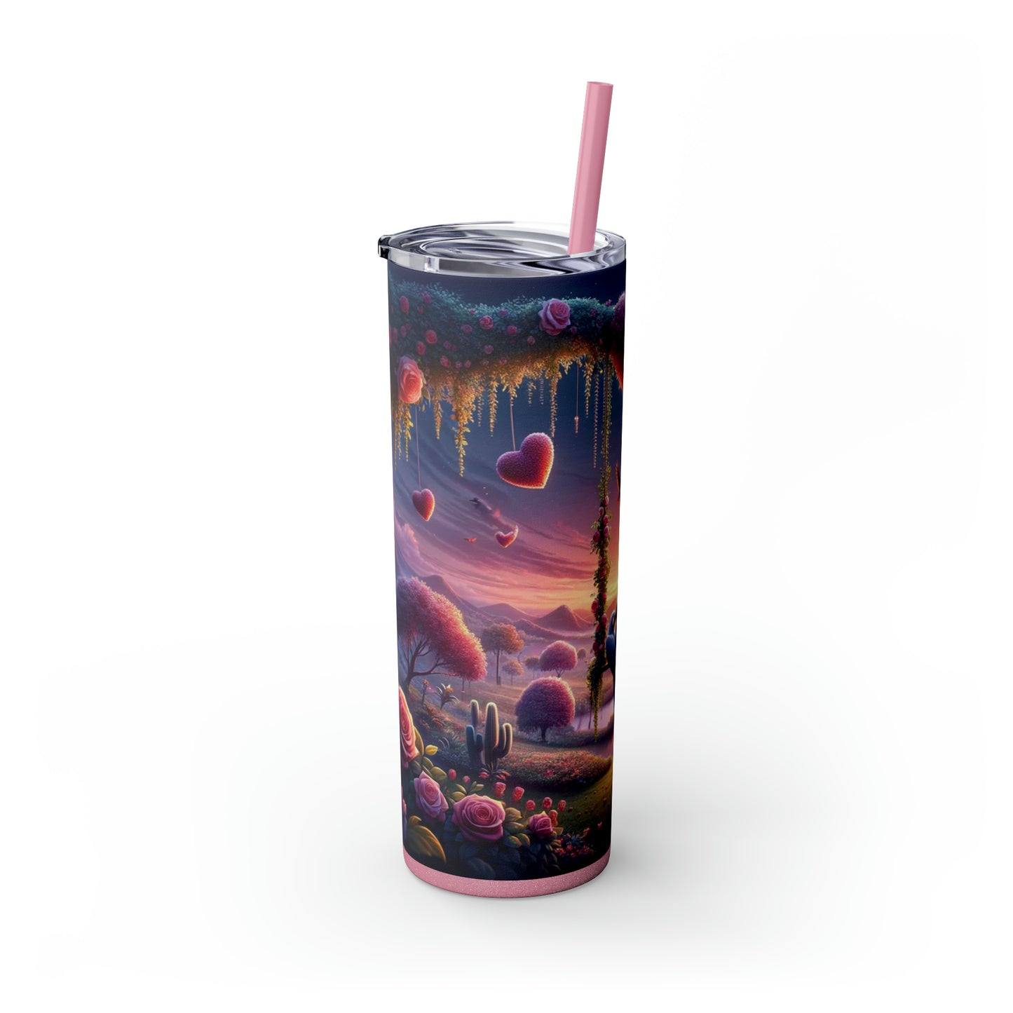 Valentine's Day Parrots Skinny Tumbler with Straw, 20oz