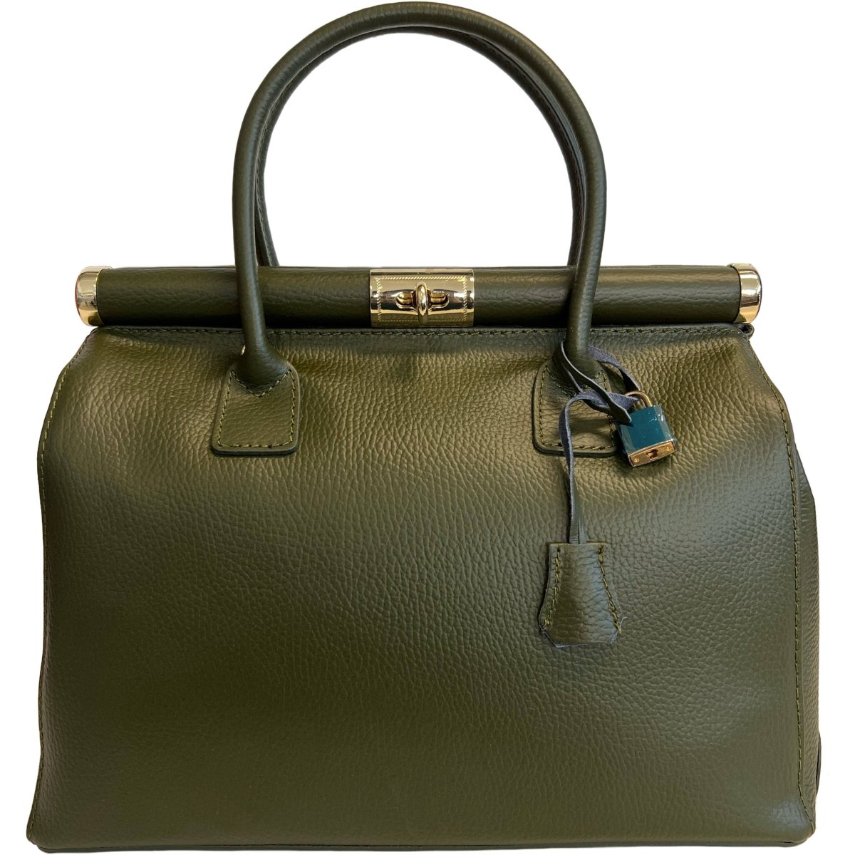 Italian Leather Structured Handbag with Shoulder Strap - The Aegean Aviary