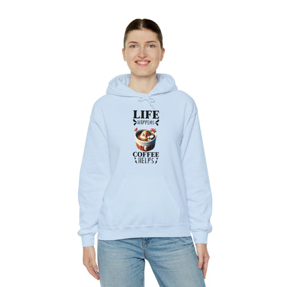 Life Happens, Coffee Helps Unisex Heavy Blend™ Hooded Sweatshirt