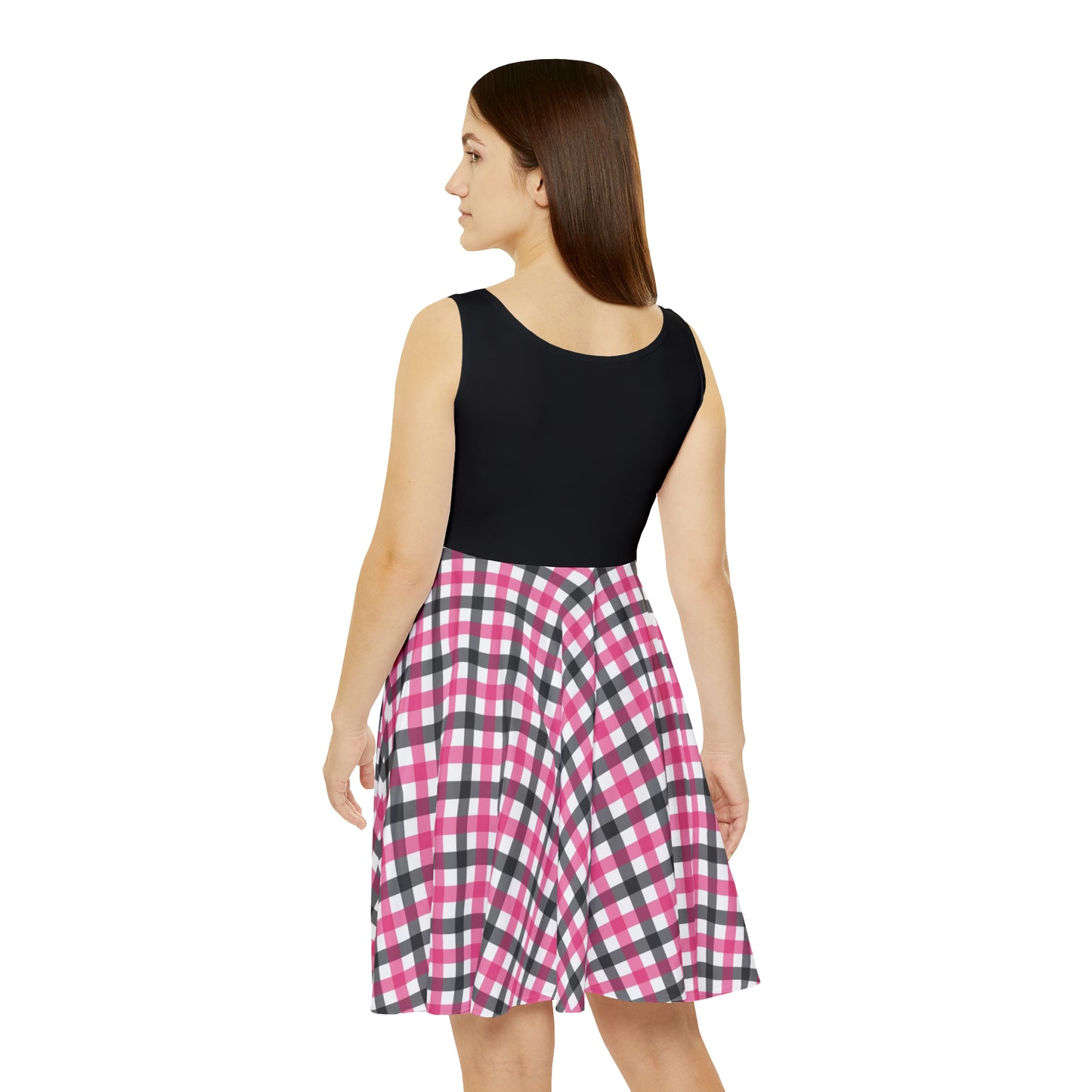 White, Pink and Black Plaid Skater Dress