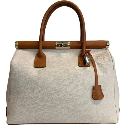 Italian Leather Structured Handbag with Shoulder Strap - The Aegean Aviary