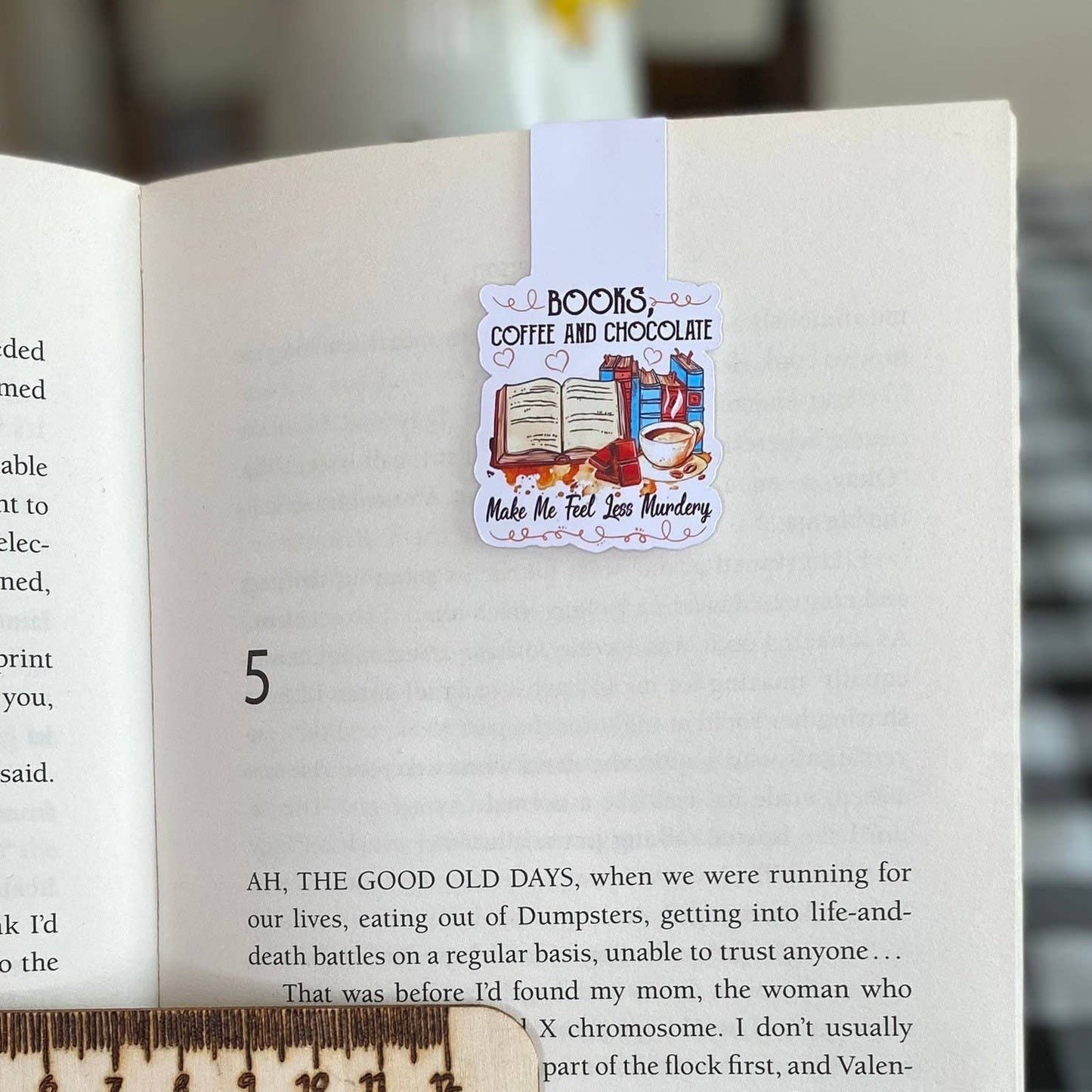 Books, coffee, chocolate, magnetic bookmark, gift for reader