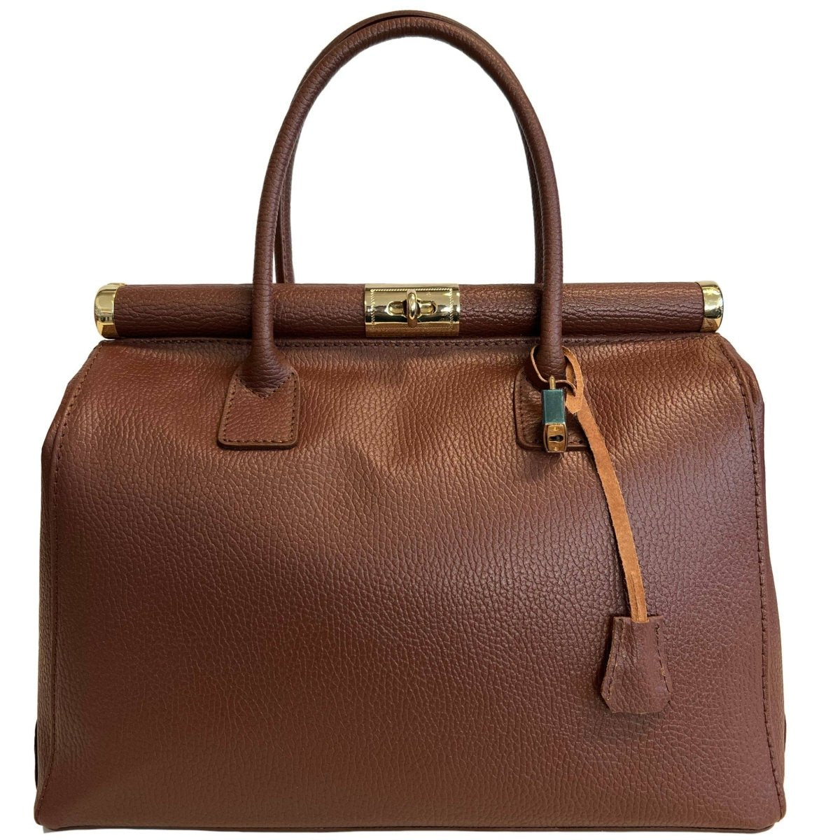 Italian Leather Structured Handbag with Shoulder Strap - The Aegean Aviary