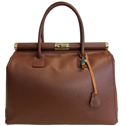 Italian Leather Structured Handbag with Shoulder Strap - The Aegean Aviary