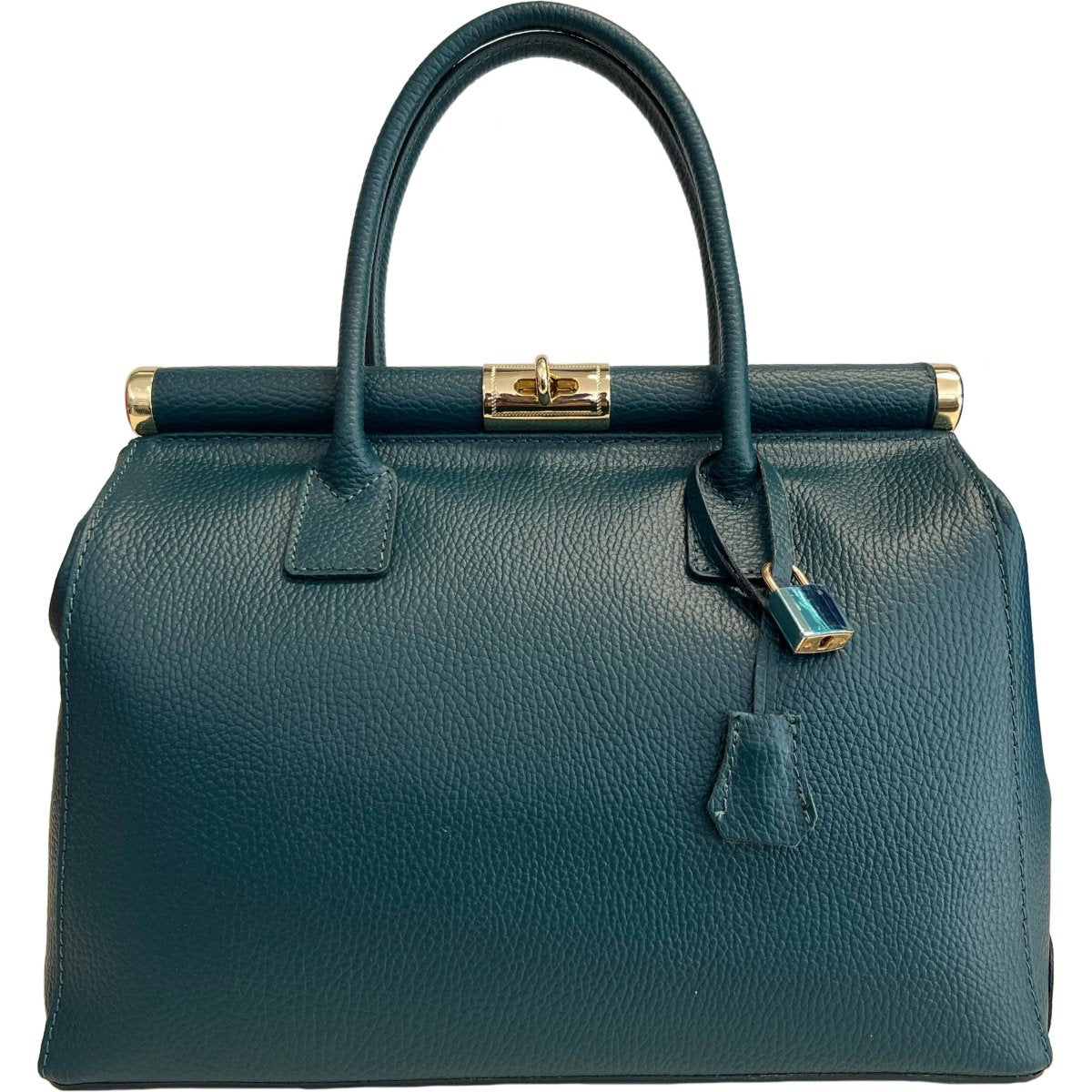 Italian Leather Structured Handbag with Shoulder Strap - The Aegean Aviary