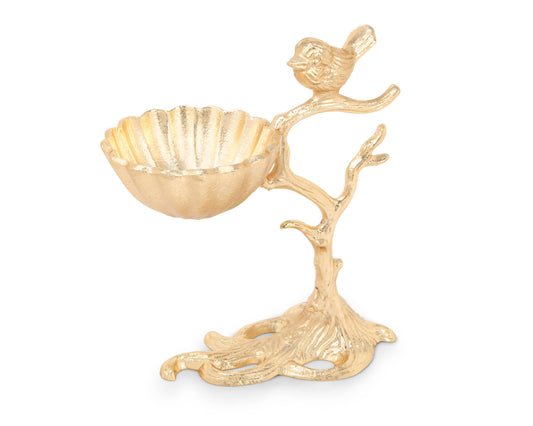 Gold Centerpiece Bowl On Branch Base With Bird